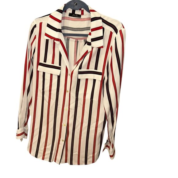 Atelier Jad Paris France red white blue striped dbl placard blouse top M - Picture 5 of 5